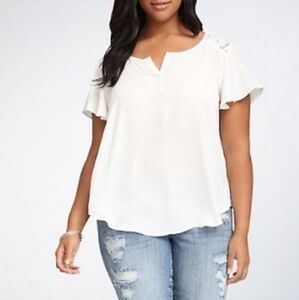 Torrid Sheer Blouse With Shoulder Lace Detail